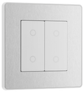 BG PCDBSTDM2W Brushed Steel Evolve 2 Gang 200W Trailing Edge Master Touch Dimmer - White Insert