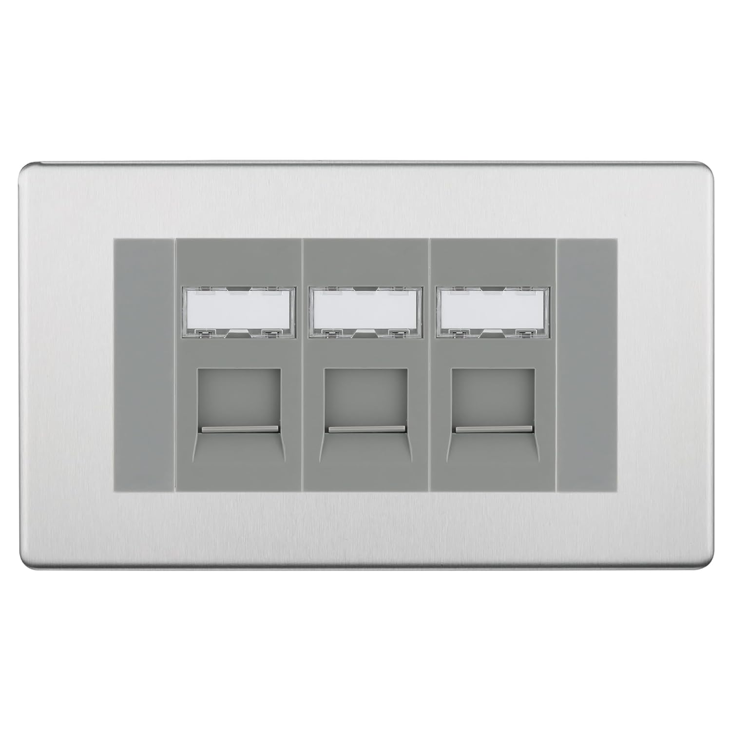 BG Screwless Brushed Steel 3 Gang RJ45 Cat6 Data Socket O...