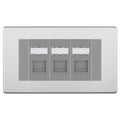 BG Screwless Brushed Steel 3 Gang RJ45 Cat6 Data Socket Outlet Grey Inserts