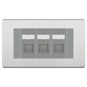 BG Screwless Brushed Steel 3 Gang RJ45 Cat6 Data Socket Outlet Grey Inserts by British General (BG-FBSRJ453G)