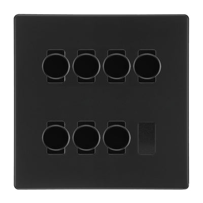 BG Screwless Flatplate Matt Black 7 Gang 2 Way Trailing Edge Dimmer LED Compatible Custom Grid Switch by British General (SCREWLESS-MB-7G-CUSTOM-7xDIMMER-2Way)