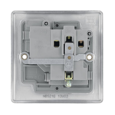BG Nexus Metal Brushed Steel 13A Single Switched Socket NBS21G with 35mm Steel Back Box