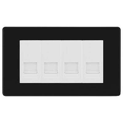 BG Screwless Matt Black 4 Gang RJ11 Telephone Socket Euro Module - White Insert by British General (BG-FFBRJ114W)