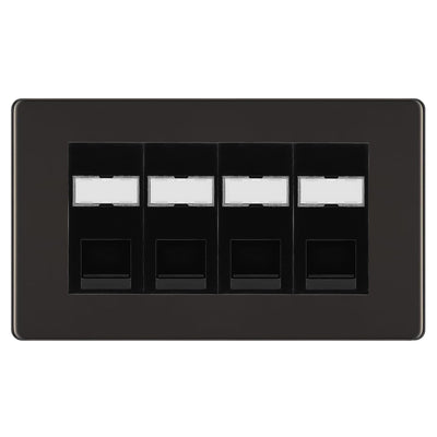 BG Screwless Black Nickel 4 Gang RJ45 Cat5e Data Socket Black Inserts by British General (BG-FBNRJ454C5EB)