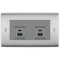 BG Brushed Steel 4G Faceplate with 45W USB A+C Charger Modules - Grey Insert