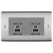 BG Brushed Steel 4G Faceplate with 45W USB A+C Charger Modules - Grey Insert by British General (BG-NBSEMR4+EMUSBAC45G)