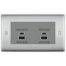BG Brushed Steel 4G Faceplate with 45W USB A+C Charger Modules - Grey Insert by British General (BG-NBSEMR4+EMUSBAC45G)