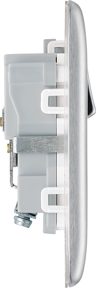 BG NBS21W Nexus Metal Brushed Steel 1 Gang 13A Switched Socket - White Insert