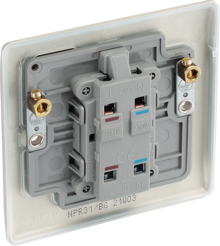 NPR31 Back - This 20A double pole switch with indicator from British General has been designed for the connection of refrigerators water heaters, central heating boilers and many other fixed appliances.