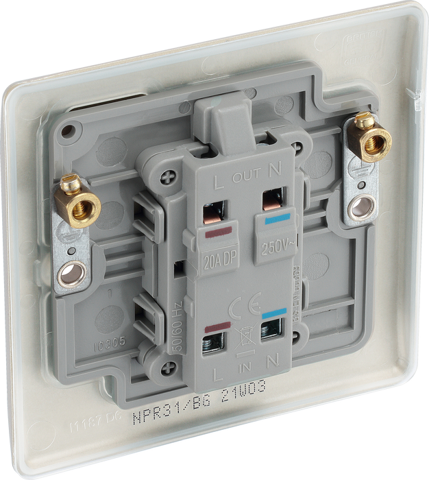 NPR31 Back - This 20A double pole switch with indicator from British General has been designed for the connection of refrigerators water heaters, central heating boilers and many other fixed appliances.