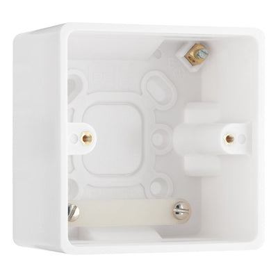 BG Electrical Single Co-Axial Socket White Moulded & 50mm Pattress Back Box