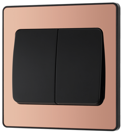 BG Evolve PCDCP42WB Polished Copper 2 Gang 20A 16AX 2 Way Wide Rocker Light Switch - Black Insert