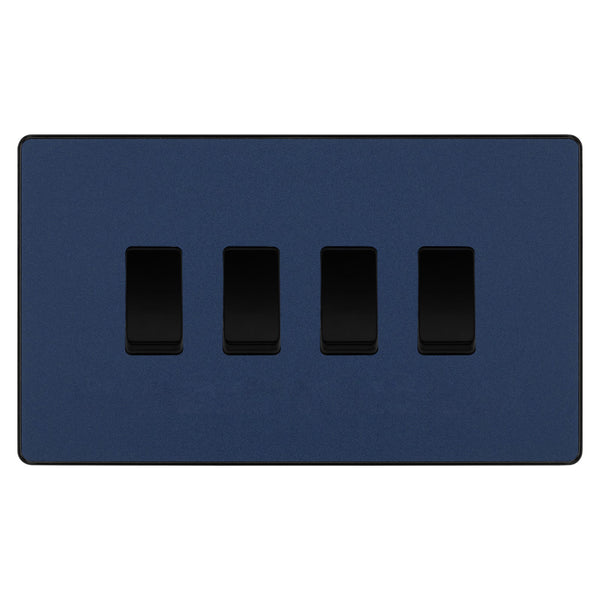 BG Evolve Matt Blue 4 Gang Custom Grid Light Switch Double Format