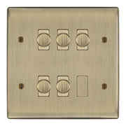 BG Antique Brass 5 Gang 2 Way Trailing Edge Dimmer LED Custom Grid Switch by British General (NEXUS-AB-5G-CUSTOM-5x-DIMMER-2WAY)