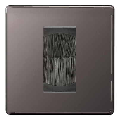 BG Screwless Black Nickel Single 1 Gang Brush Cable Wall Plate TV Black by British General (BG-FBNEMS1+EMFO-1)