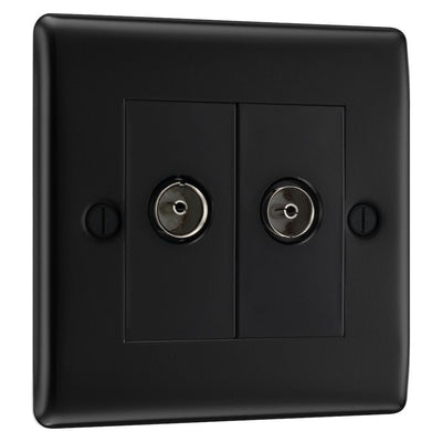 BG Nexus Matt Black Double Coaxial Socket NFB61 with 35mm Steel Back Box