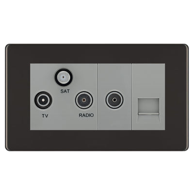 BG Screwless Black Nickel TV/FM/SAT + Return & 1 Gang Tel - Screened Triplex Socket FBN68G by British General (BG-FBN68G)