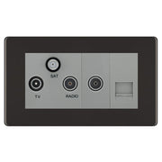 BG Screwless Black Nickel TV/FM/SAT + Return & 1 Gang Tel - Screened Triplex Socket FBN68G by British General (BG-FBN68G)