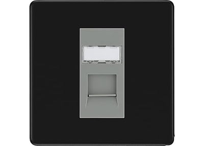 BG Screwless Matt Black Single 1 Gang RJ45 Data Socket FFBRJ451G Grey Insert by British General (BG-FFBRJ451G)