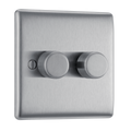 BG NBS82 Nexus Metal Brushed Steel 2 Gang 200W 2 Way Trailing Edge Push Type Dimmer Switch