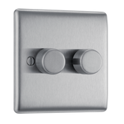 BG NBS82 Nexus Metal Brushed Steel 2 Gang 200W 2 Way Trailing Edge Push Type Dimmer Switch by British General (BG-NBS82-Shopify-SA_1)