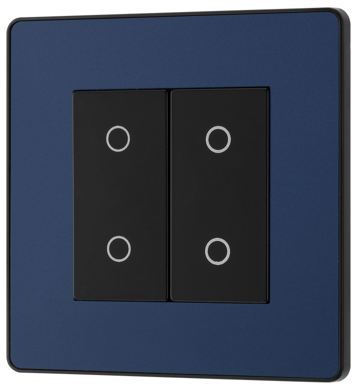 PCDDBTDM2B Front - This Evolve Matt Blue double master trailing edge touch dimmer allows you to control your light levels and set the mood.