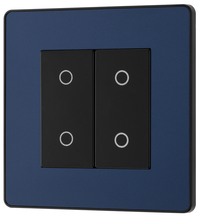 PCDDBTDM2B Front - This Evolve Matt Blue double master trailing edge touch dimmer allows you to control your light levels and set the mood.