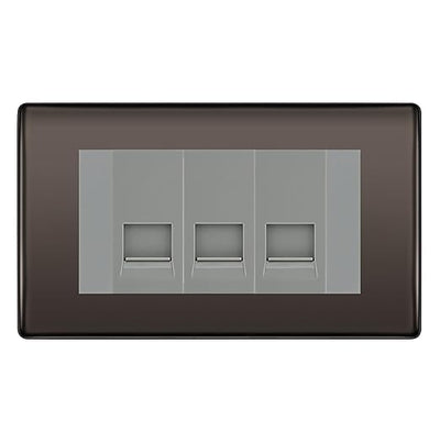 BG Nexus Black Nickel 3 Gang RJ11 Telephone Socket Euro Module - Grey Insert by British General (BG-NBNRJ113G)