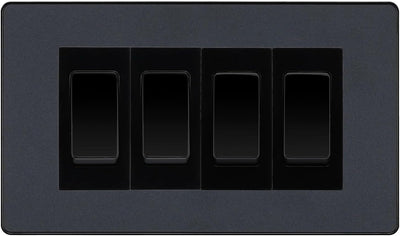 BG Evolve Matt Grey 4 Gang 20AX 2-Way Switch Custom Grid - Black Insert by British General (BG-Evolve-MG-4G-Combo-4x 2WAY-BL)