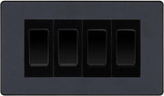 BG Evolve Matt Grey 4 Gang 20AX 2-Way Switch Custom Grid - Black Insert by British General (BG-Evolve-MG-4G-Combo-4x 2WAY-BL)