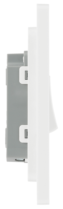 PCDBS12W Side - This Evolve Brushed Steel 20A 16AX single light switch from British General will operate one light in a room.