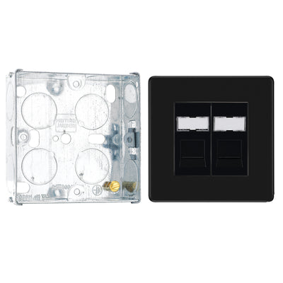 BG Screwless Matt Black RJ45 Double Telephone Socket FFBRJ452 with 25mm Steel Back Box
