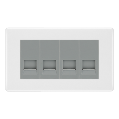 BG White Moulded 4 Gang Master Telephone Socket, Screw Terminal - Grey Insert by British General (BG-NWMBTMS4G)