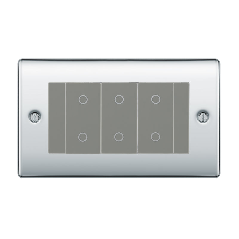 BG Nexus Polished Chrome Triple Secondary Touch Dimmer Switch Grey Inserts