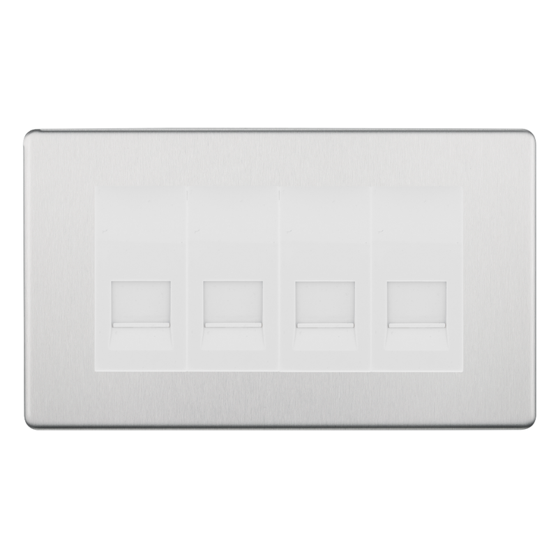 BG Screwless Brushed Steel 4 Gang Secondary Telephone Socket, Screw Terminal - White Insert
