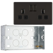 BG Screwless Black Nickel 13A Double Socket FBN22B with 35mm Steel Back Box
