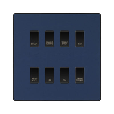 BG Evolve Matt Blue Custom Appliance Grid Switch 8 Gang Screwless