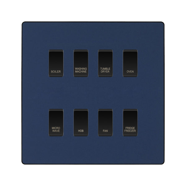 BG Evolve Matt Blue Custom Appliance Grid Switch 8 Gang Screwless