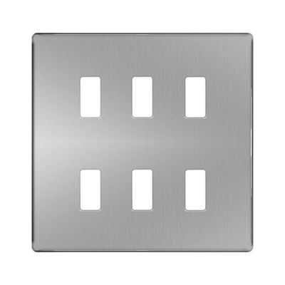 BG Nexus GFBS6 Grid Brushed Steel Screwless 6 Gang Front Plate by British General (BG-GFBS6-1)