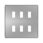 BG Nexus GFBS6 Grid Brushed Steel Screwless 6 Gang Front Plate by British General (BG-GFBS6-1)