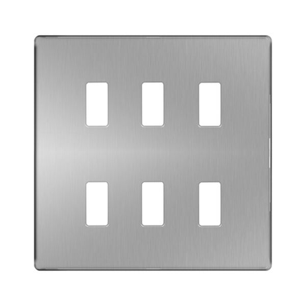 BG Nexus GFBS6 Grid Brushed Steel Screwless 6 Gang Front Plate