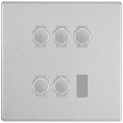 BG Brushed Steel Screwless Flat Plate 5 Gang Trailing Edge LED Dimmer Light Switch 2 Way Custom Switch by British General (SCREWLESS-BS-5G-CUSTOM-5xDIMMER-2Way)