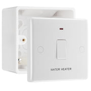 BG Nexus 20A DP Flex Outlet Neon 'Water Heater' Switch & 50mm Pattress Back Box by British General (BG-833WH+877)