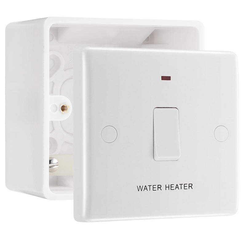 BG Nexus 20A DP Flex Outlet Neon 'Water Heater' Switch & 50mm Pattress Back Box