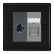 BG Nexus Matt Black TV Aerial & RJ45 CAT6 Data Socket - Grey Insert