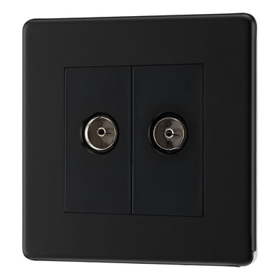 BG Screwless Matt Black 2 Gang Coaxial TV Socket FFB61 with 25mm Steel Back Box