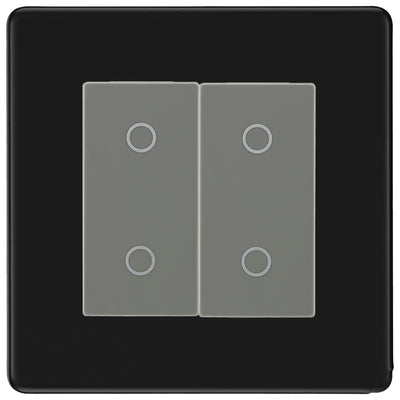BG Nexus Screwless Matt Black Double Master Touch Dimmer Switch - Grey Insert by British General (BG-EMTDMG+FFBEMS2)