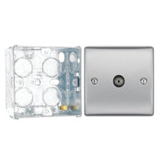 BG Nexus Brushed Steel Single Co-Axial Socket NBS60 With 35mm Steel Back Box