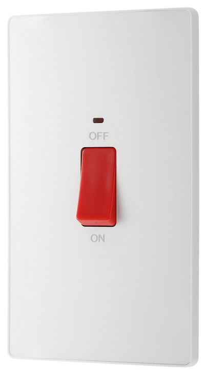BG PCDCL72W Pearlescent White Evolve 45A 2 Pole Large Plate LED Switch - White Insert