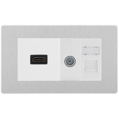 BG Evolve Media Wall Plate — TV Aerial, HDMI & CAT6 | Brushed Steel  Screwless